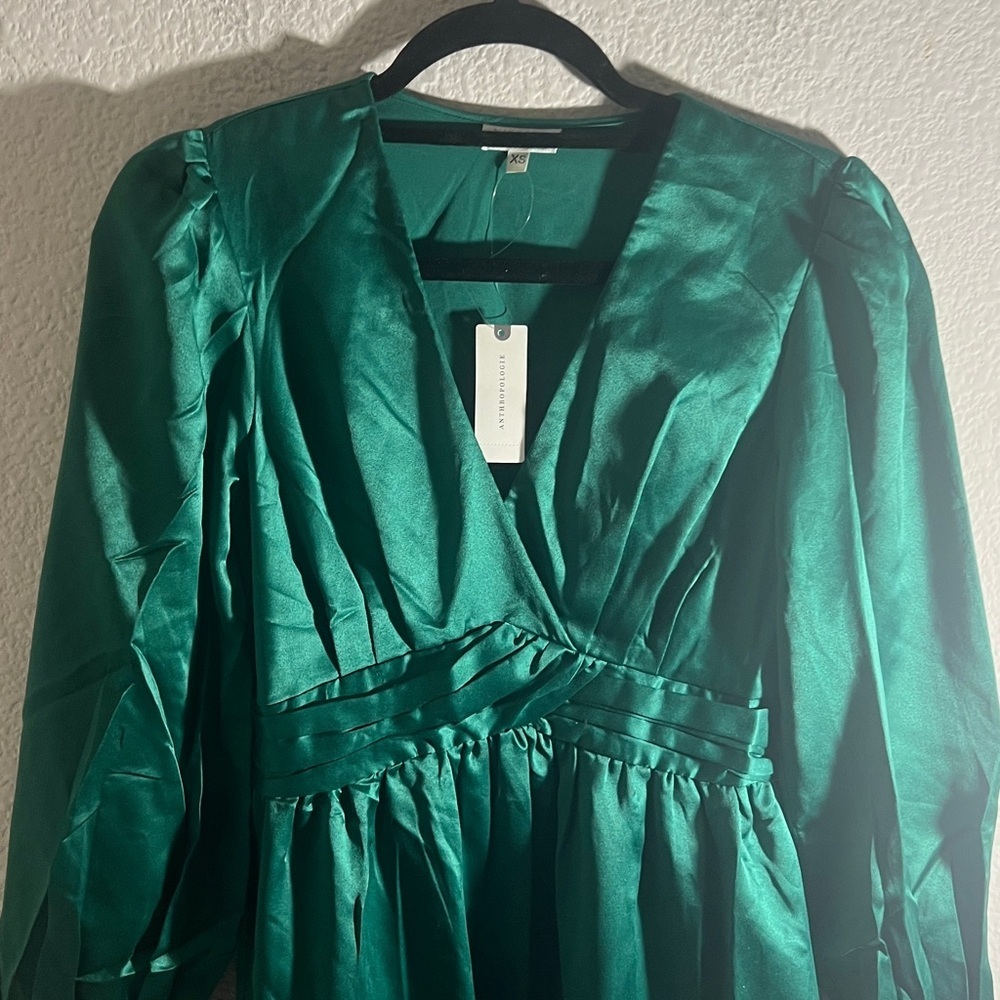 Anthropologie Nikasha Embroidered Satin midi V neck Dress autumn wedding guest - Picture 13 of 14